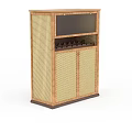 Elegant Wooden Cabinet With Woven Design And Built In Wine Storage Rack