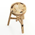 Wooden Stool With Round Seat Crossed Legs And Natural Wood Grain Design