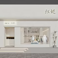 Modern Clothing Store Interior With Round Sofa Cactus Plant Mirror Decor And Soft Beige Tones