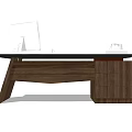 Modern Office Desk With Wooden Frame Black Tabletop And Storage Drawers