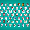 Colorful Cat Masks With Various Designs On Teal Background For Home Decor