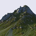 Garden Landscape Featuring Rocky Mountain Peaks And Lush Green Natural Slopes