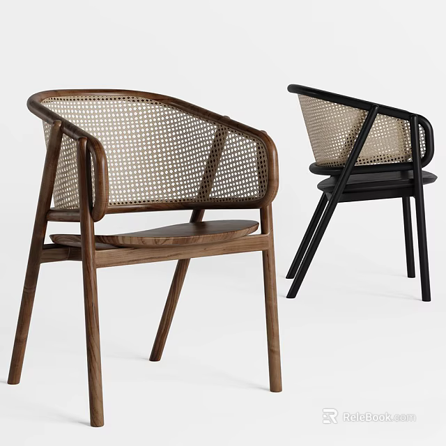 Modern Dining Chairs With Wooden And Black Frames Woven Backs And Seats 3d model 