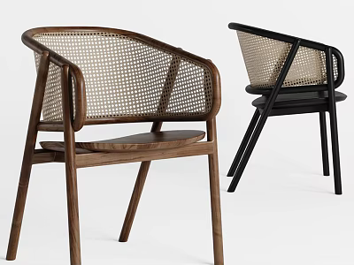 Modern Dining Chairs With Wooden And Black Frames Woven Backs And Seats 3d model