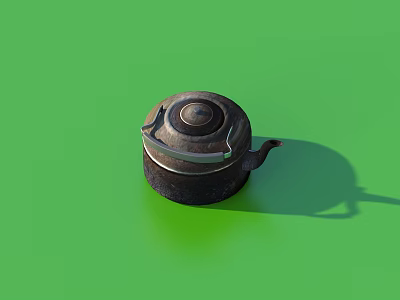 Old Fashioned Metal Teapot With Rustic Design On Green Background 3d model