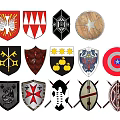 Different Types of Decorative Shields with Heraldic Symbols and Modern Designs