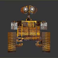 Rusty Orange Robot Character With Large Eyes Tracked Treads And Metallic Texture Design