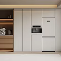 Modern Wine Cabinet Design With White Wooden Cabinets Built-in Oven And Coffee Machine