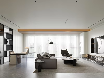 Modern Living Dining Room Interior With Open Layout Sofa Coffee Table And Large Windows 3d model