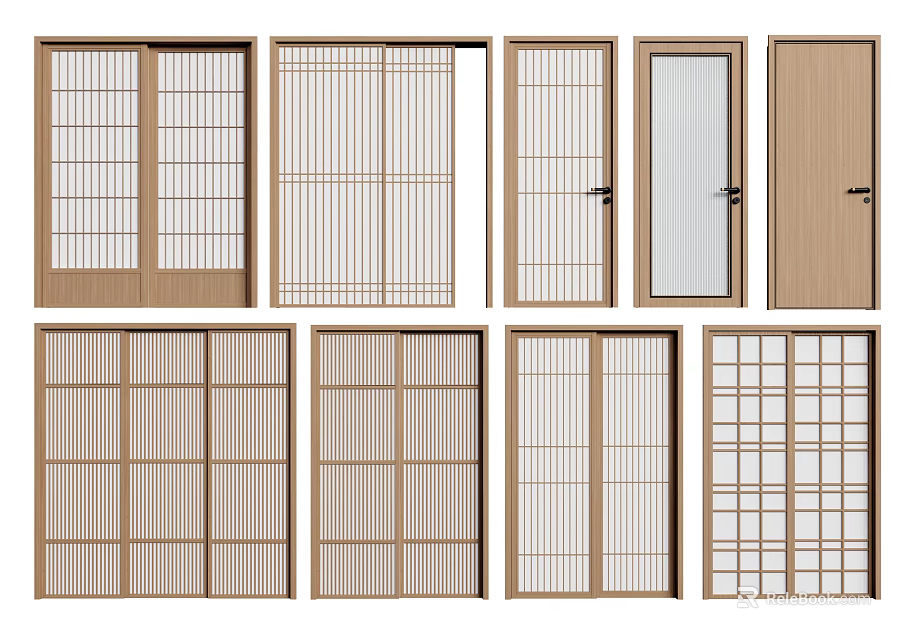 Sliding Doors With Various Wooden And Glass Panel Designs For Home Interiors 3d model 