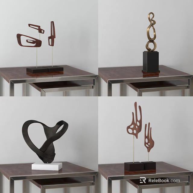 Modern Abstract Metal Decorative Ornament Set With Various Designs For Tabletop Decoration 3d model 