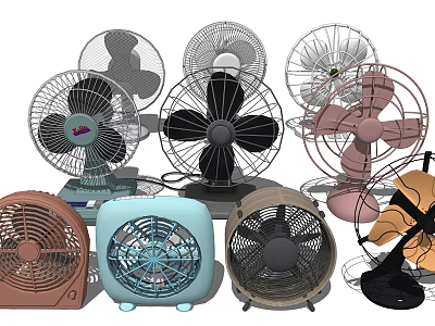 Collection of Various Stylish Air Conditioning Fans in Different Colors and Designs 3d model