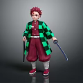 Red Haired Character Standing Wearing Green Black Checkered Coat Red Pants Shoes Holding Two Swords