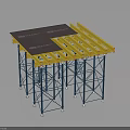 Industrial Construction Scaffolding With Yellow Beams Blue Supports And Gray Panels