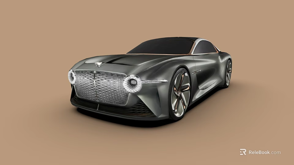 Sleek Gray Sedan Featuring Black Roof Large Grille Round Headlights And Unique Wheels 3d model 