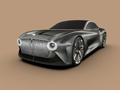 Sleek Gray Sedan Featuring Black Roof Large Grille Round Headlights And Unique Wheels 3d model