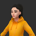 Woman Wearing Yellow Hoodie With Black Hair Tied Up In Casual Stylish Look