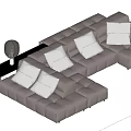 Modern Gray Sectional Sofa With Multiple White Cushions And Square Tufted Design 3d model