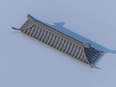 Traditional Chinese Gray Roof Tile With Decorative Eave And Textured Surface 3d model