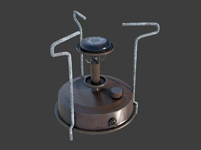 Vintage Metal Burner With Iron Base Curved Metal Stand And Black Knob Retro Design 3d model