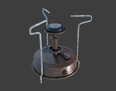 Vintage Metal Burner With Iron Base Curved Metal Stand And Black Knob Retro Design 3d model