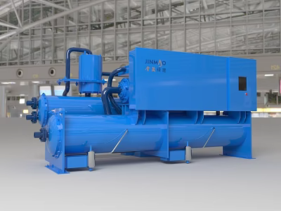 Jinyu Large Blue Industrial Refrigeration Chiller Unit With Pipeline And Shell Structure 3d model