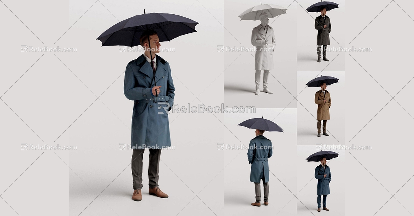 People with umbrellas in winter dress appropriately 3d model