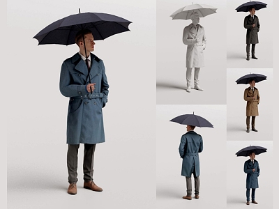 People with umbrellas in winter dress appropriately 3d model