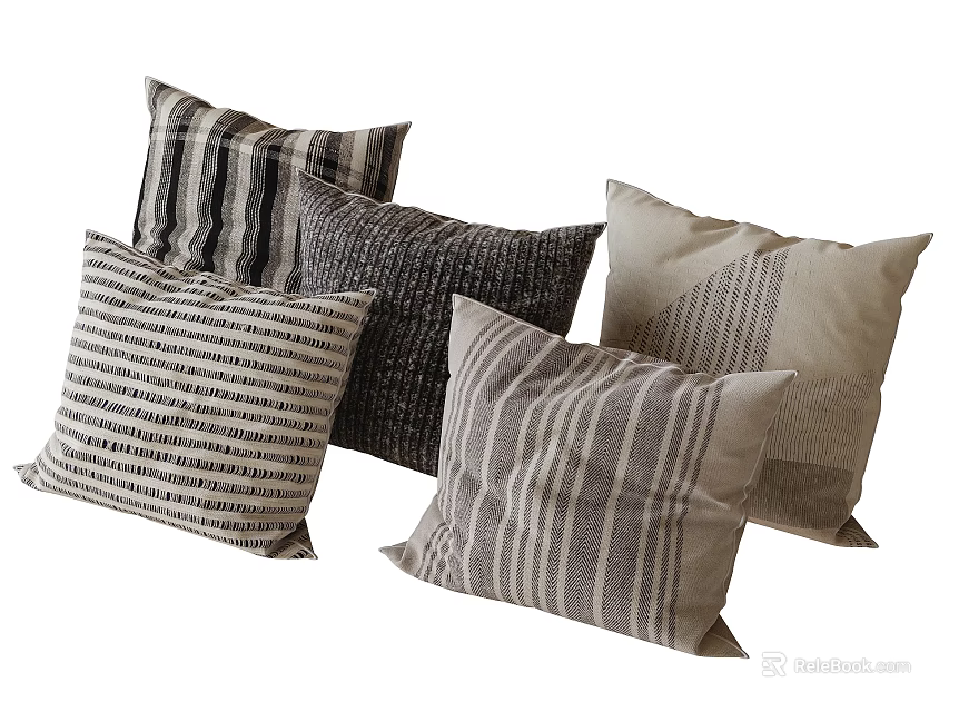 Stylish Modern Throw Pillows With Striped Patterns And Neutral Tones For Home Decor 3d model 