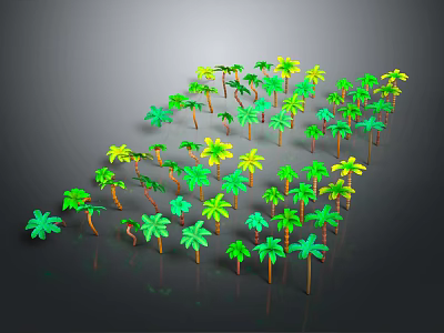 Cartoon Scene With Green Palm Trees On Dark Background And Reflection Effect 3d model