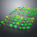 Cartoon Scene With Green Palm Trees On Dark Background And Reflection Effect 3d model