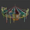 Colorful Carousel Amusement Ride With Striped Canopy And Golden Decorations