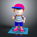 3D Cartoon Character Wearing Pink Cap White Mask Striped Shirt Blue Shorts Pink Shoes