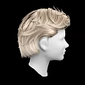 Game And Movie Character Head Model With Blonde Short Slicked Up Hairstyle Against Black Background