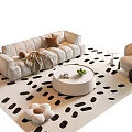 Cream Style Sofa Coffee Table Combination Multi-person Sofa Coffee Table Single Casual Chair Floor Lamp Side Table Jewelry Ornaments 3d model