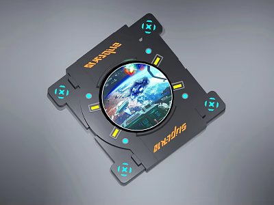 Futuristic Sci Fi Device With Circular Screen Showing Space Scene And Control Buttons 3d model