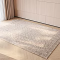 Square Carpet on Wooden Floor in Room with Patterned Design Natural Light and Beige Curtains