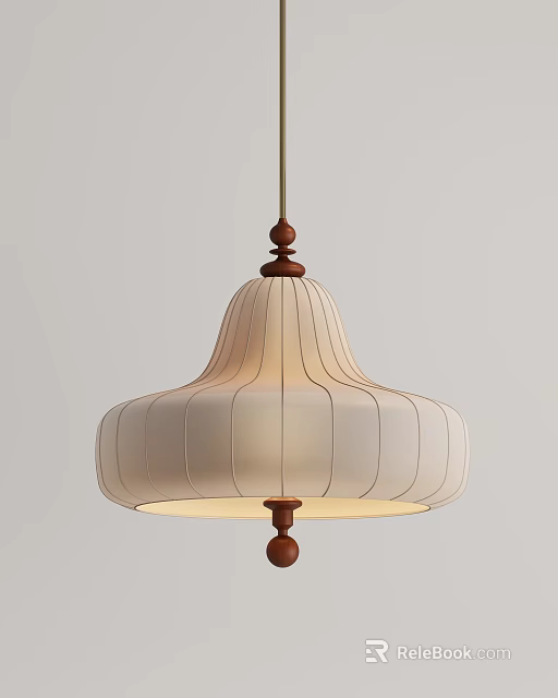 Modern Cream Striped Chandelier with Wooden Elements and Elegant Design for Home Interior 3d model 