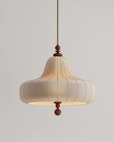 Modern Cream Striped Chandelier with Wooden Elements and Elegant Design for Home Interior 3d model