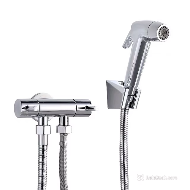 Modern Chrome Handheld Shower Head With Faucet And Flexible Hose 3d model 
