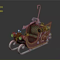 Vintage Style Sleigh Shaped Amusement Ride With Red Brown Metal Decorations And Seats
