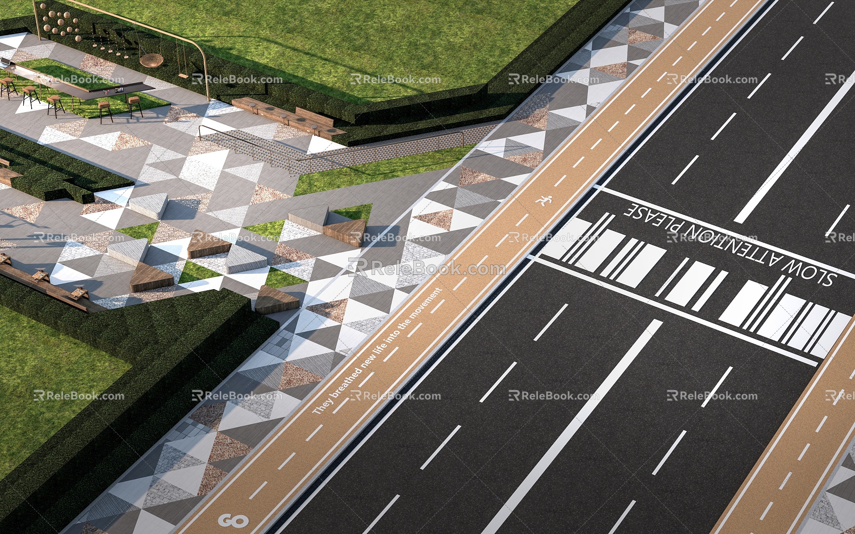 modern road municipal road sidewalk highway 3d model