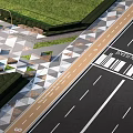 Modern Road Infrastructure With Geometric Sidewalk Design Crosswalk Lane Markings And Grass Areas