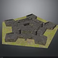Medieval Stone Fortress Structure With Detailed Hexagonal Layout And Grass Surroundings