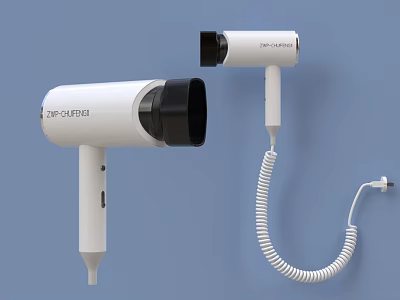 DRY GREEN Hairdryer Two Types White Design with Black Components Handheld and Wall Mounted Styles 3d model