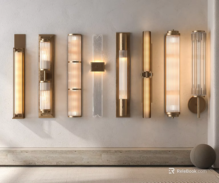 Modern Luxury Wall Lamps In Various Styles With Gold Metal And Glass Mounted On Wall 3d model 