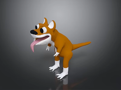 Playful 3D Game Movie Character With Orange Body White Paws Standing Pose And Sticking Tongue 3d model