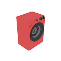 Sleek Red Two Washing Machines with Modern Striped Design and Digital Control Panels