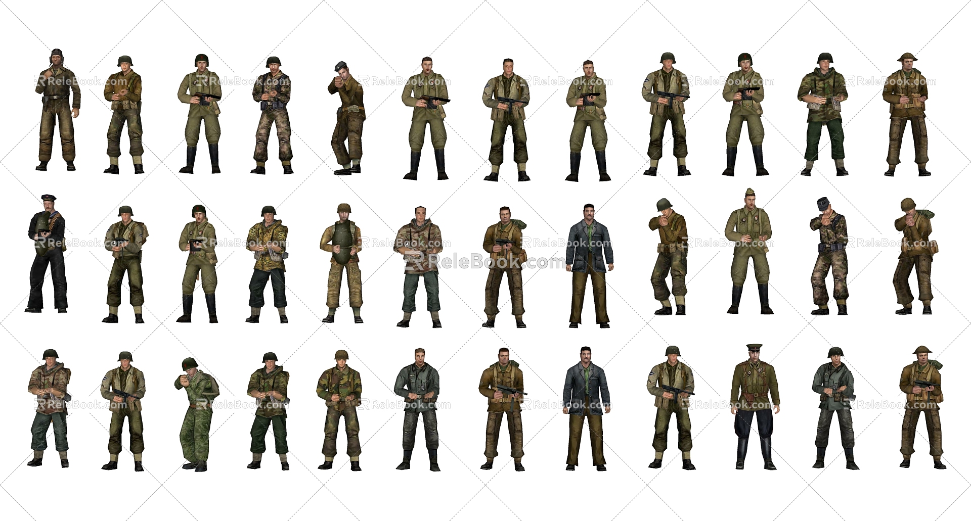 Modern Game Character World War II Soldier Game Character Combination model