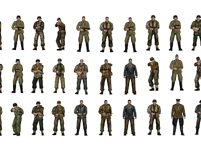 Modern Game Character World War II Soldier Game Character Combination model